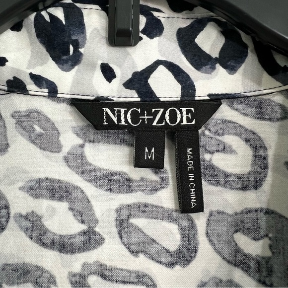 Nic + Zoe Kisses White Navy Leopard Print Cotton Tunic/Jacket Size Medium - Picture 9 of 10